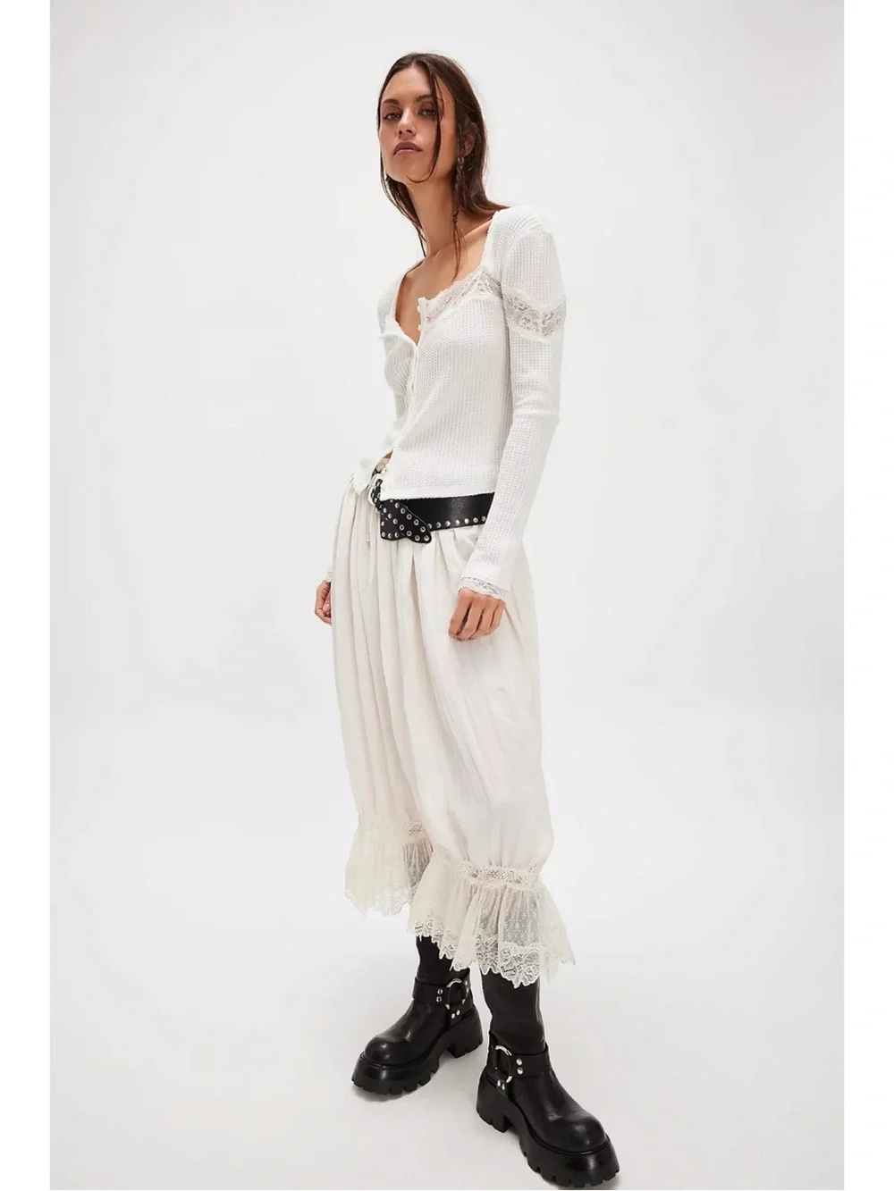 Free People Let's Party Cardi in Clean Ivory XL NWT Dainty Thermal Lace 90s Y2K